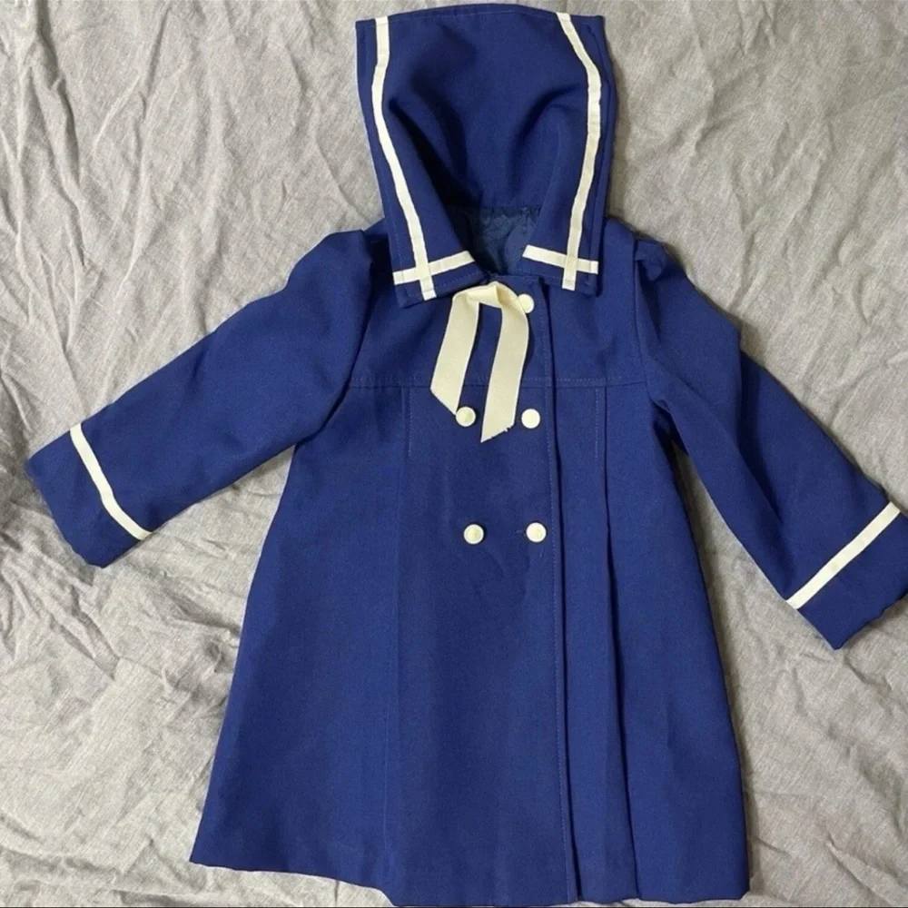 Vintage Children’s Navy Button Jacket Duffel 1950s Boys Girls Sailor Style 4t